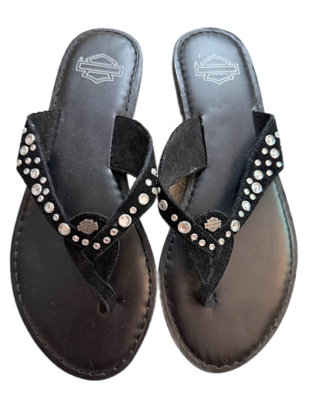 Harley-Davidson Women's Black Studded Thong Sandals 8.5